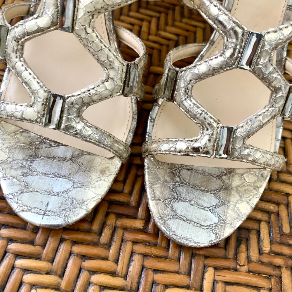 Vero Cuoio Leather Silver Python Strappy Heel - image 3